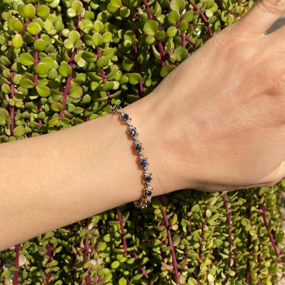 Sapphire and Diamond Gold Line Bracelet
